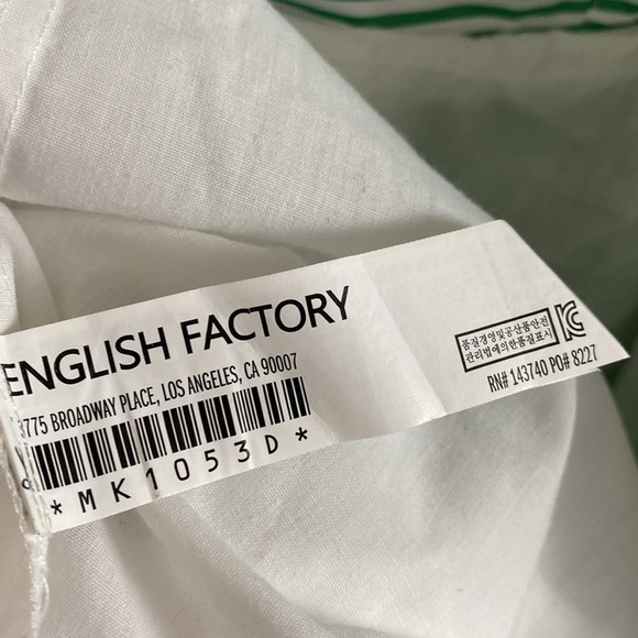 English Factory Tie Sleeve Bow Bardot Dress Striped Green and White Size M - Picture 13 of 16